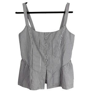 WAYF‎ Striped Peplum Camisole Top Black White Linen Blend Button Front Large NWT